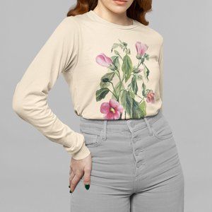 Rosepink Vintage Floral Print Long Sleeve Graphic Tee T-shirt S M L XL